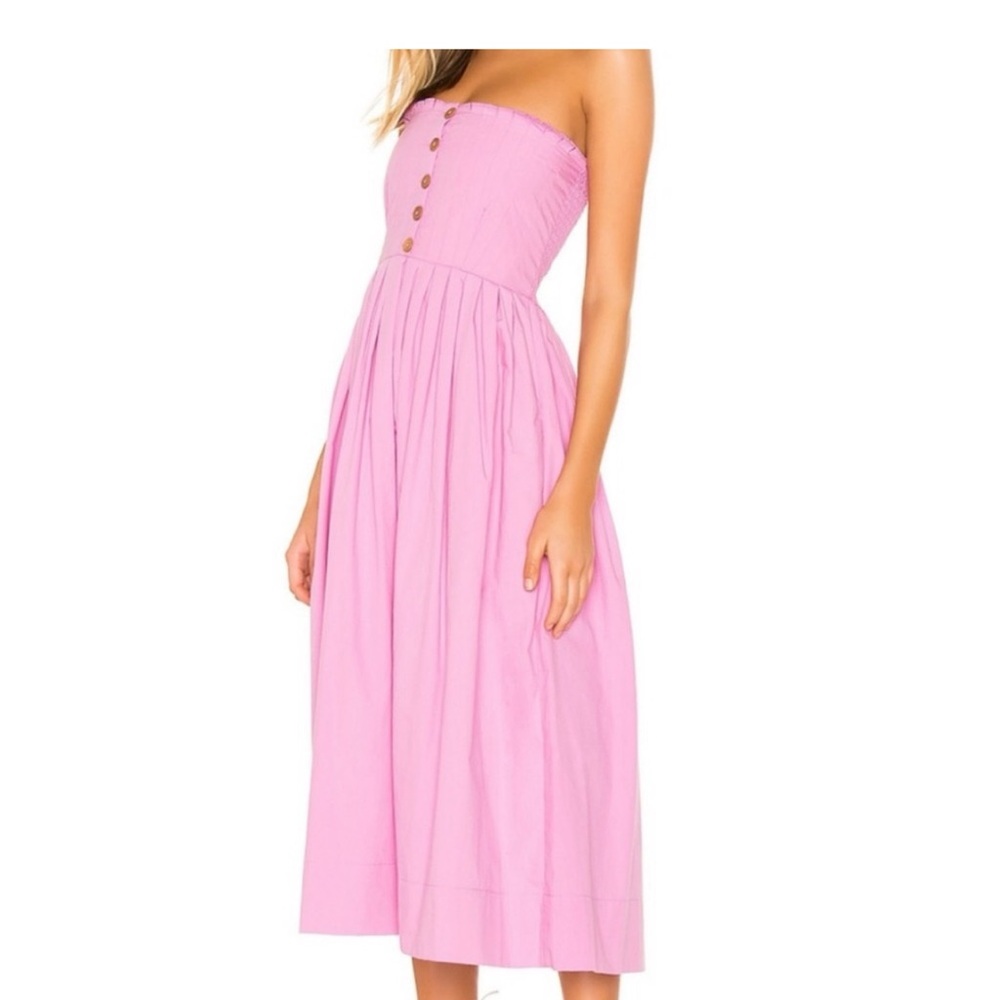 Free People Lilah Pleated Strapless Pink Midi Dress